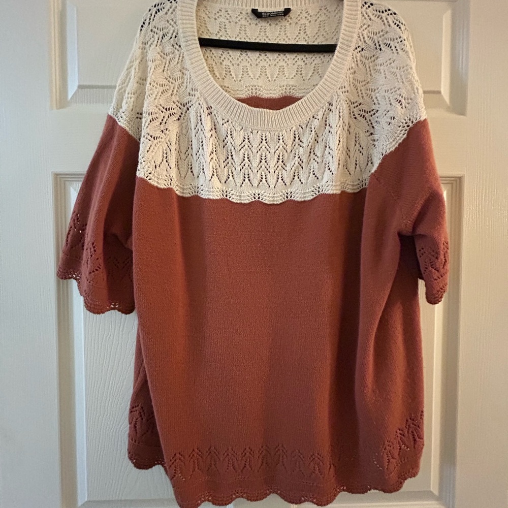 BloomChic Lace Accent Sweater - Rust and Cream